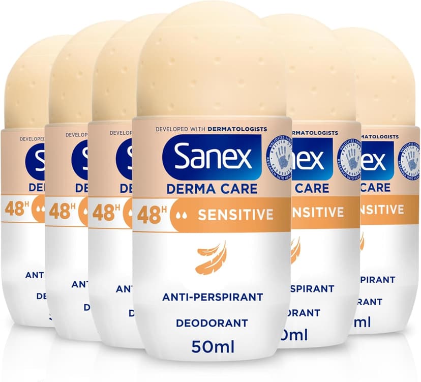 Sanex Derma Care Sensitive 48-Hour Antiperspirant Roll-On Deodorant 6x50ml