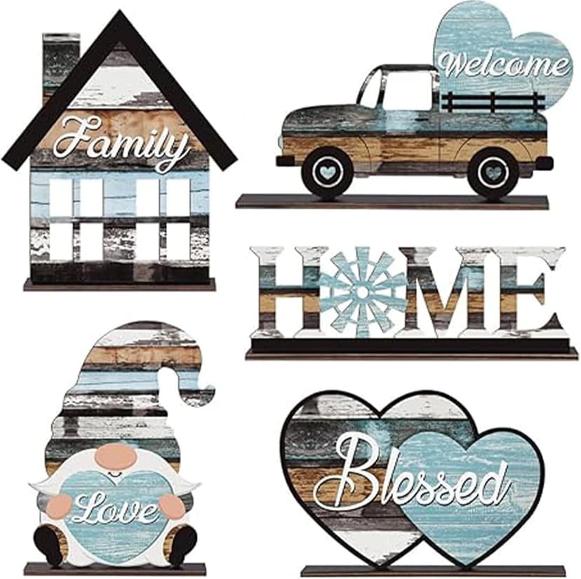 Wooden New Home Gifts – Set of 5 Handcrafted Gnome, Car, Heart & House Ornaments