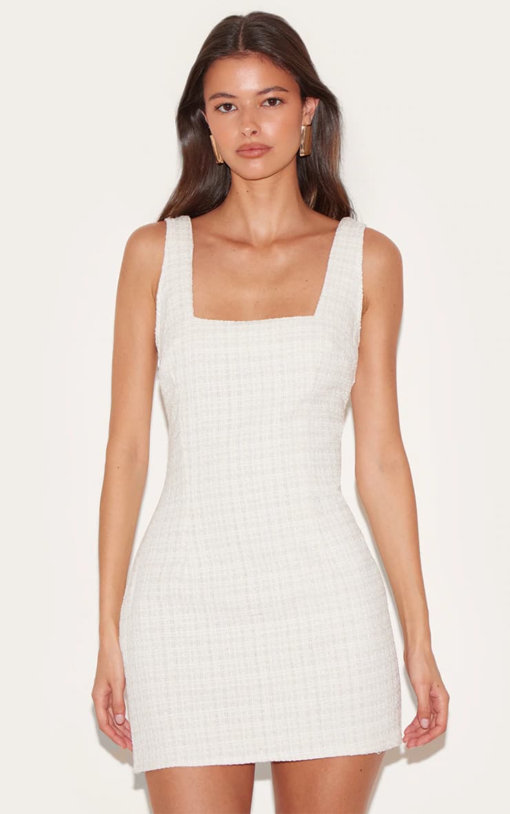 Almond Boucle Square Neck Mini Dress