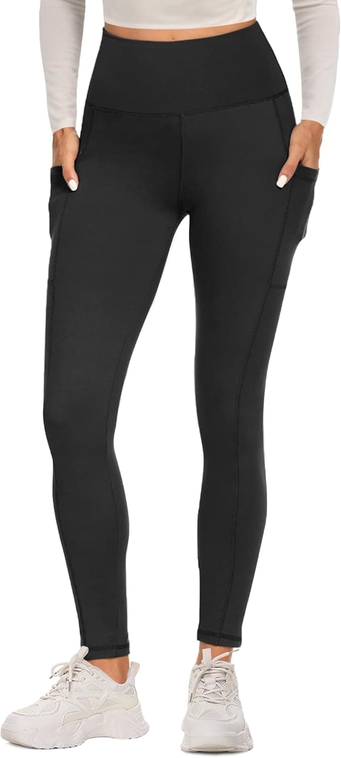 FOTOCITI Gym Leggings for Women with Pockets – Black High Waisted Workout Trousers
