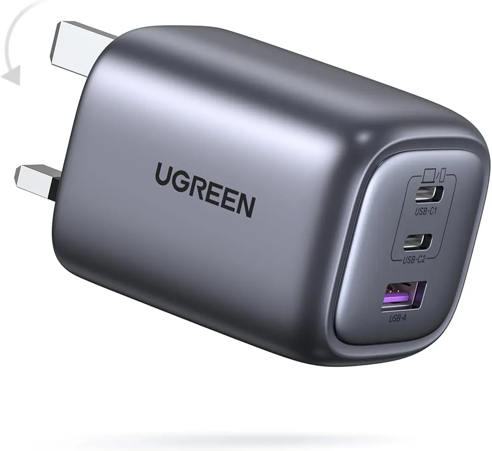 UGREEN USB C Charger, MacBook Charger Nexode 65W Foldable Fast GaN Charger 3-Port USB C Plug Support PPS/PD3.0 Compatible with MacBook Pro/Air, iPhone 17 Pro/Air/17/16/15, iPad, Galaxy S24/S23, etc