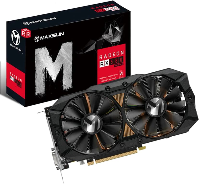 Maxsun AMD Radeon RX 580 8GB 2048SP GDDR5 Computer Video Graphics Card GPU for PC Gaming 256-Bit DirectX 12 DVI, HDMI, DisplayPort Multi Monitors Extend (Black)